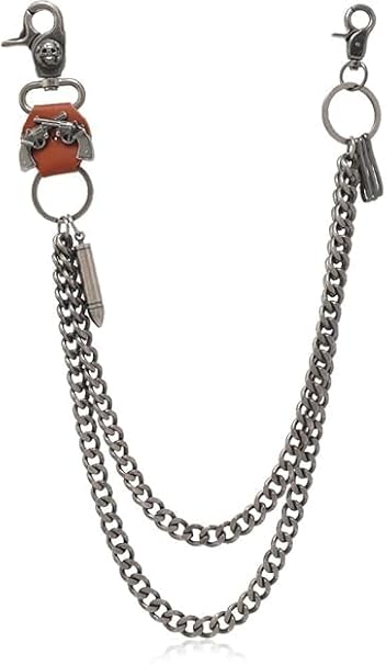 Gadgetsden Jeans Chain Antique Finish Metal Cross Guns Hanging Punk Biker Key Side Leather Chains for Men Women